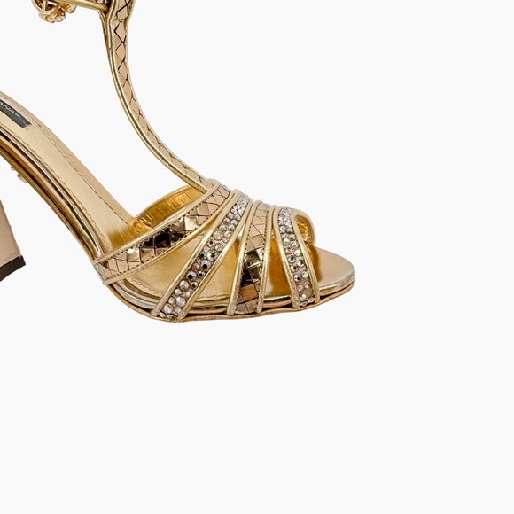 Dolce & Gabbana Disco Ball Sandals EU 37 US 7 Gold Crystal Block Heel Glitter - Picture 13 of 16